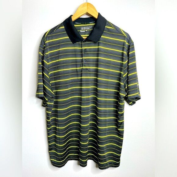 Nike Golf Dri-FIT Polo Shirt Men's XL Black/Yellow Stripes Short Sleeve - Picture 1 of 9